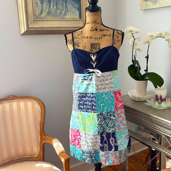Lilly Pulitzer Dresses & Skirts - LILLY PULITZER Spring dress sundress navy blue white corset nautical L 10 12